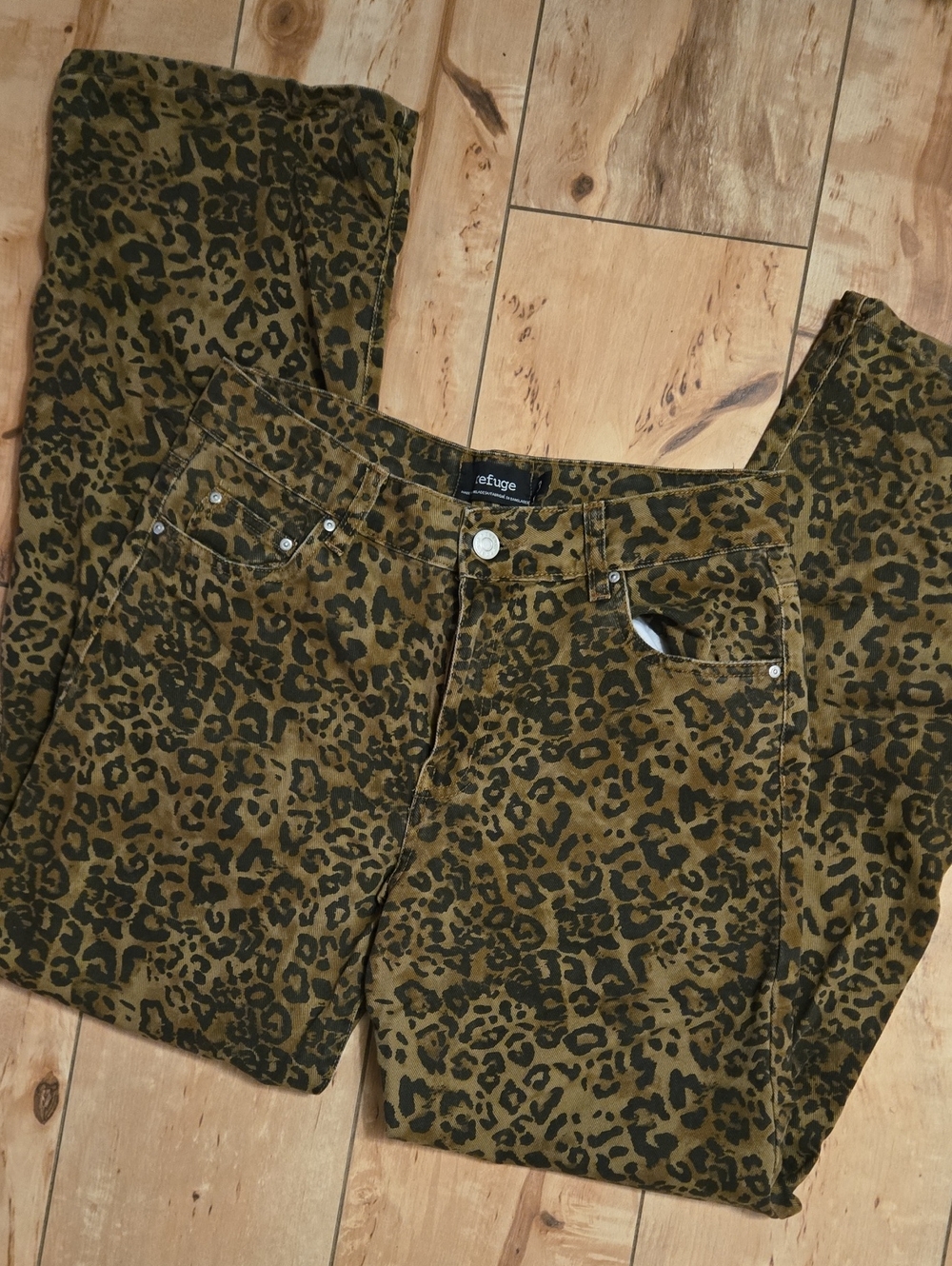 refuge Olive Green Leopard-Print Jeans